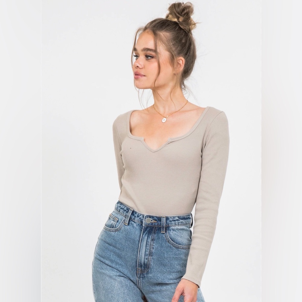 Abercrombie & Fitch Taupe Long Sleeve Sweater Bodysuit